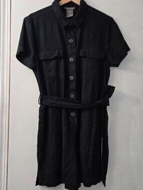 Matty M Womens Linen Blend Button Front Romper Black Size Medium